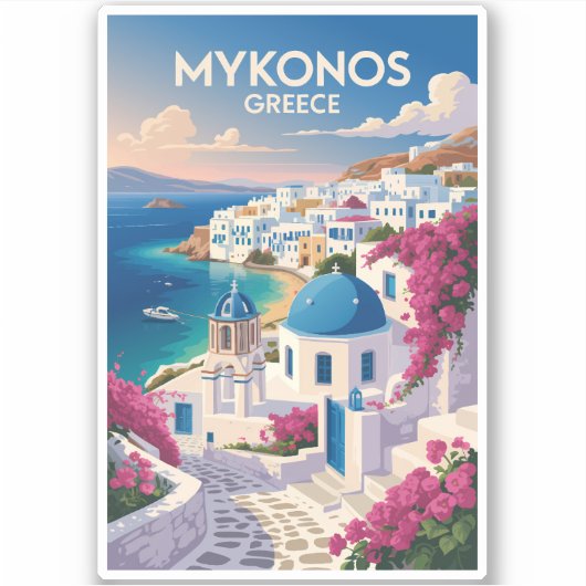 Mykonos Greece Coast Travel Art Vintage Aufkleber (Vorderseite)