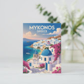 Mykonos Greece Coast Travel Art Vintage Postkarte (Stehend Vorderseite)