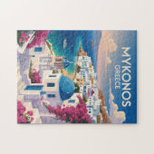 Mykonos Greece Coast Travel Art Vintage Puzzle (Horizontal)
