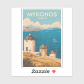 Mykonos Greece Illustration Travel Art Vintage Aufkleber (Blatt)