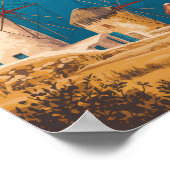 Mykonos Greece Illustration Travel Art Vintage Poster (Ecke)