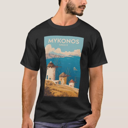 Mykonos Greece Illustration Travel Art Vintage T-Shirt (Vorderseite)