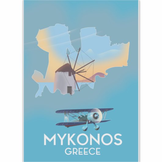 Mykonos Greece Map Reiseplakat Aufkleber (Vorderseite)