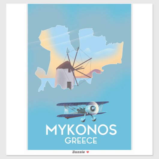 Mykonos Greece Map Reiseplakat Aufkleber (Blatt)
