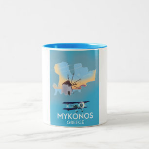 Mykonos Greece Map Reiseplakat Zweifarbige Tasse
