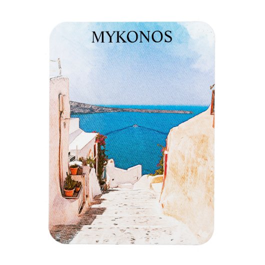 Mykonos Greece Ocean View Travel Magnet (Vertikal)