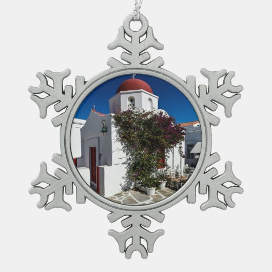 Mykonos Greece Travel Schneeflocken Zinn-Ornament (Vorderseite)