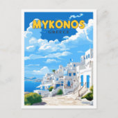 Mykonos Greece Vintage Reise Illustration Postkarte (Vorderseite)