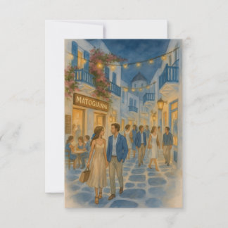 Mykonos Greece Watercolor Dankeskarte
