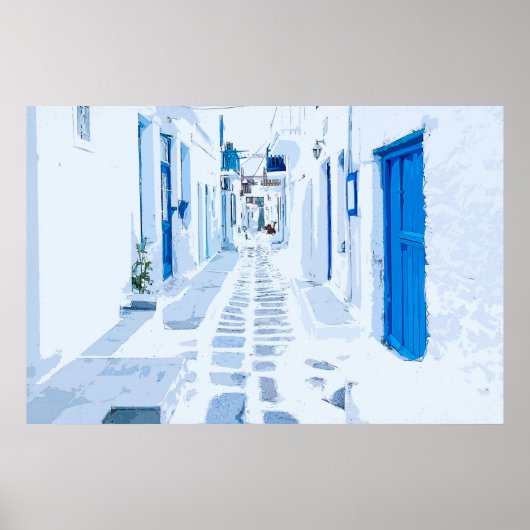 Mykonos Greece Watercolor Digital Painting Poster (Vorne)