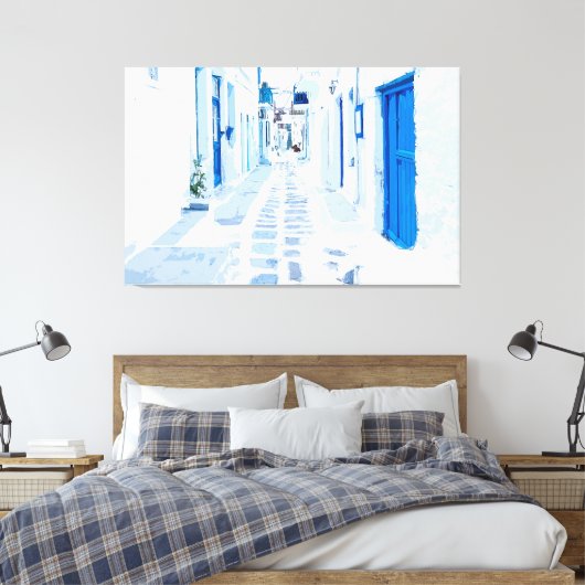 Mykonos Greece Watercolor Digitale Malerei Leinwanddruck (Insitu (Schlafzimmer))