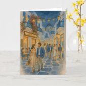 Mykonos Greece Watercolor Karte (Gelbe Blume)