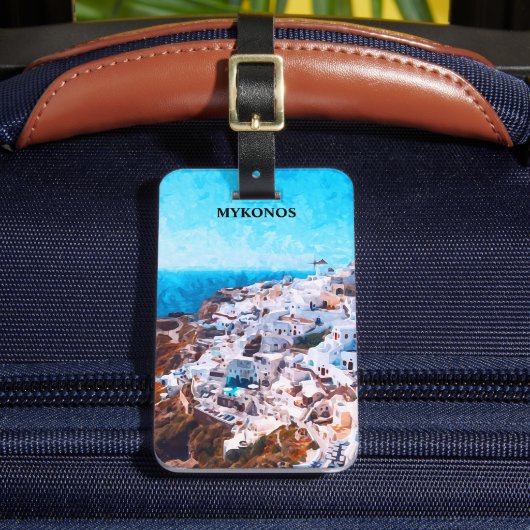 Mykonos Griechenland Aquarellmalerei Gepäckanhänger (Vorderseite Insitu 2)