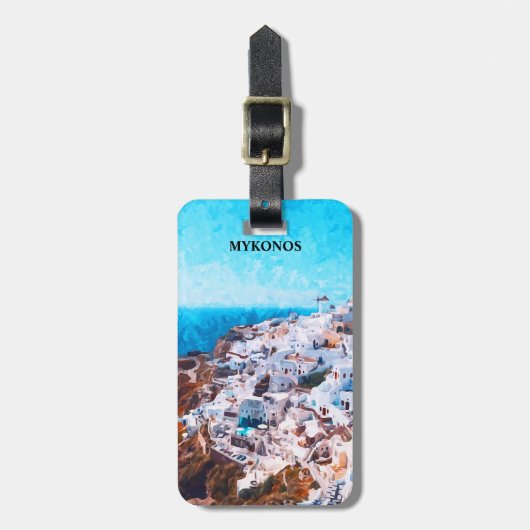 Mykonos Griechenland Aquarellmalerei Gepäckanhänger (Vorderseite vertikal)