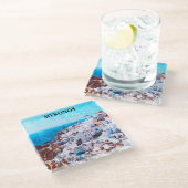 Mykonos Griechenland Aquarellmalerei Glasuntersetzer (Schrägansicht)