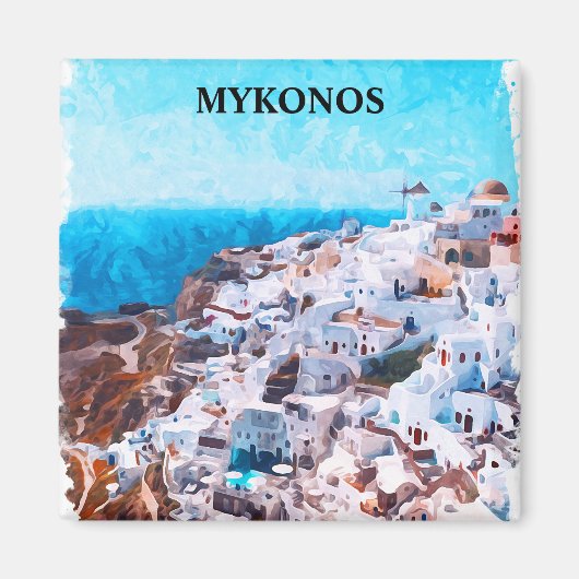 Mykonos Griechenland Aquarellmalerei Magnet (Vorne)