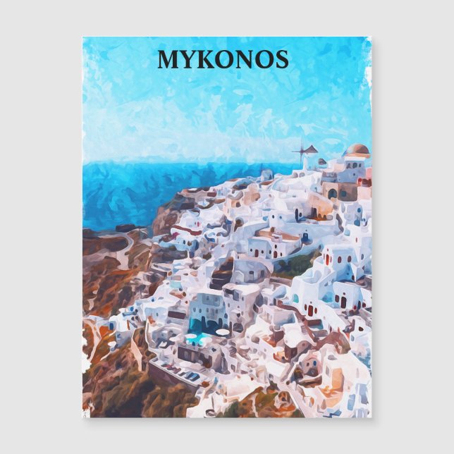 Mykonos Griechenland Aquarellmalerei Magnetkarte (Vorderseite)