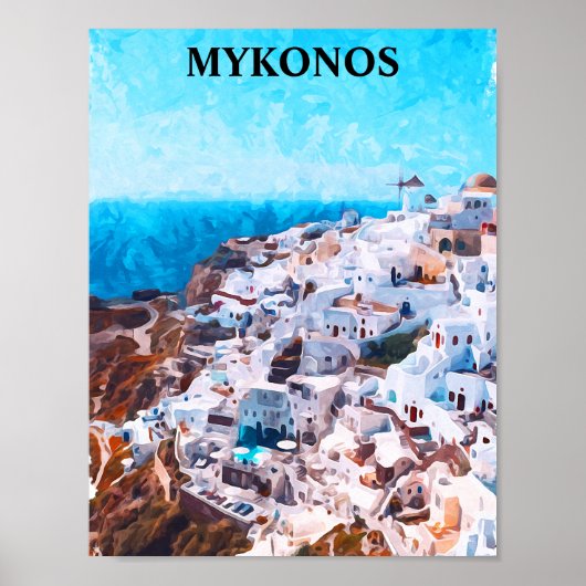 Mykonos Griechenland Aquarellmalerei Poster (Vorne)