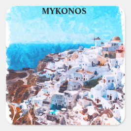 Mykonos Griechenland Aquarellmalerei Quadratischer Aufkleber