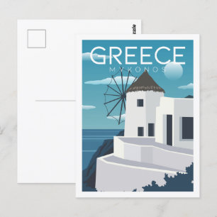 Mykonos Griechenland Berühmte Reiseziel-Illustrati Postkarte