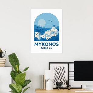 Mykonos Griechenland Blau Minimalistisches Reise K Poster