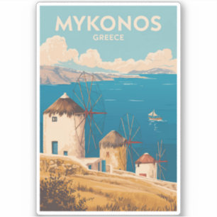 Mykonos Griechenland Illustration Reise Kunst Vint Aufkleber