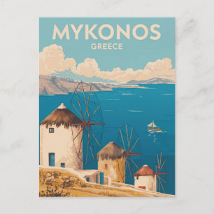 Mykonos Griechenland Illustration Reise Kunst Vint Postkarte