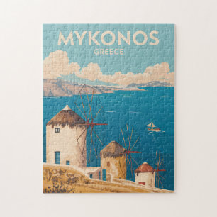 Mykonos Griechenland Illustration Reise Kunst Vint Puzzle