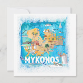 Mykonos Griechenland Illustriert Karte mit Sehensw