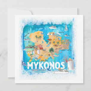 Mykonos Griechenland Illustriert Karte mit Sehensw