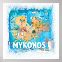 Mykonos Griechenland Illustrierte Fahrkarte