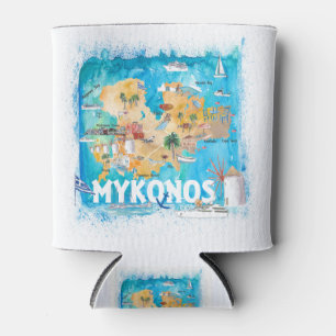 Mykonos Griechenland Illustrierte Karte mit Sehens Dosenkühler