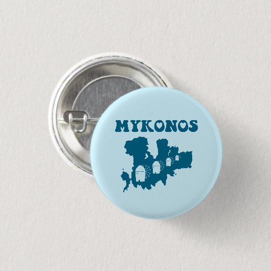 Mykonos, Griechenland, Map & Iconic Windmills Button (Vorne & Hinten)