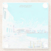 Mykonos Griechenland Ölpaint Illustration des Ägäi Glasuntersetzer (Rückseite)