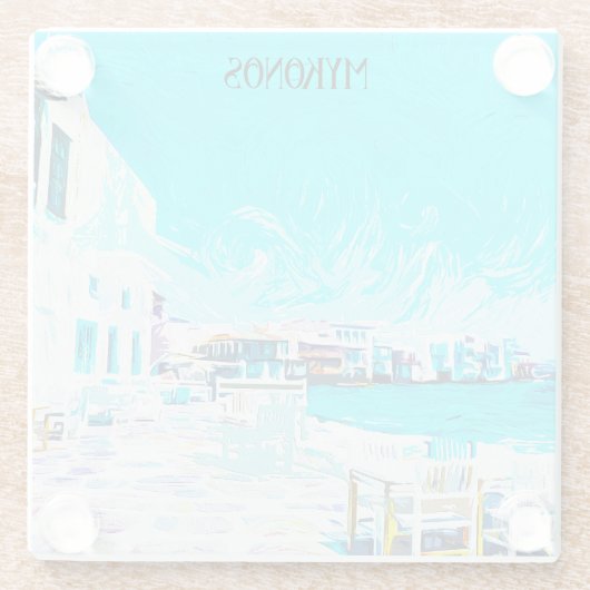 Mykonos Griechenland Ölpaint Illustration des Ägäi Glasuntersetzer (Rückseite)