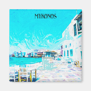 Mykonos Griechenland Ölpaint Illustration des Ägäi Magnet