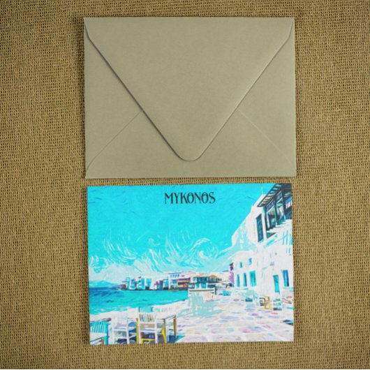 Mykonos Griechenland Ölpaint Illustration des Ägäi Postkarte