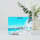 Mykonos Griechenland Ölpaint Illustration des Ägäi Postkarte (Stehend Vorderseite)