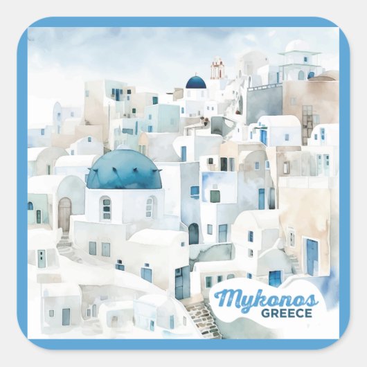 Mykonos Griechenland Quadratischer Aufkleber (Vorderseite)