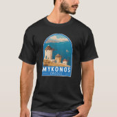 Mykonos Griechenland Reisen Kunstemblem T-Shirt (Vorderseite)