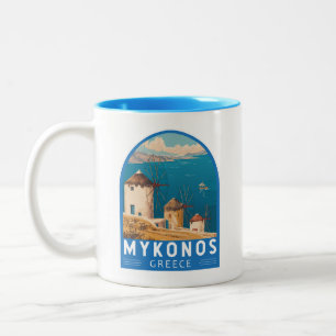 Mykonos Griechenland Reisen Kunstemblem Zweifarbige Tasse