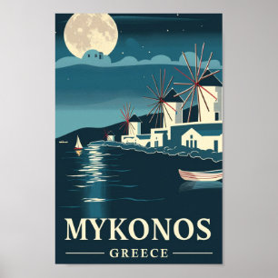Mykonos Griechenland Vintag Berühmter Reiseort Poster