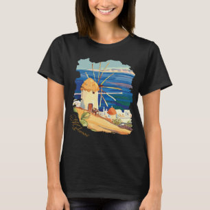 Mykonos Griechenland Windmühle Blaue Küste Reise T-Shirt