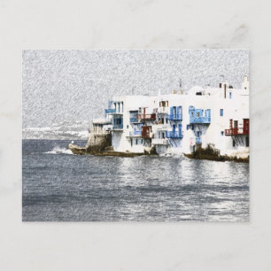 Mykonos, griechische Gebäude an der Wasserfront Postkarte