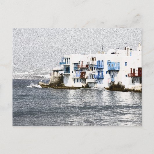 Mykonos, griechische Gebäude an der Wasserfront Postkarte (Vorderseite)