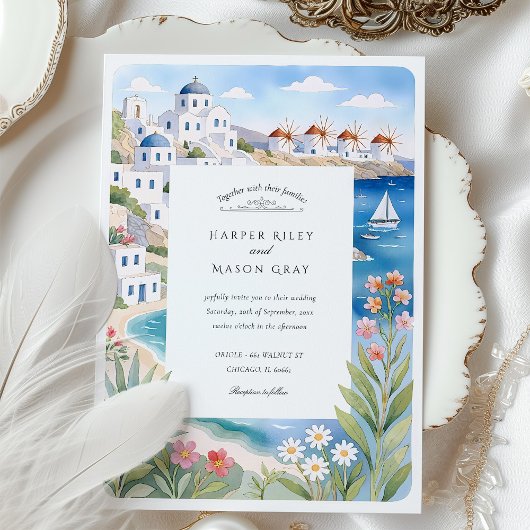 Mykonos-Hochzeiten am Meer Einladung