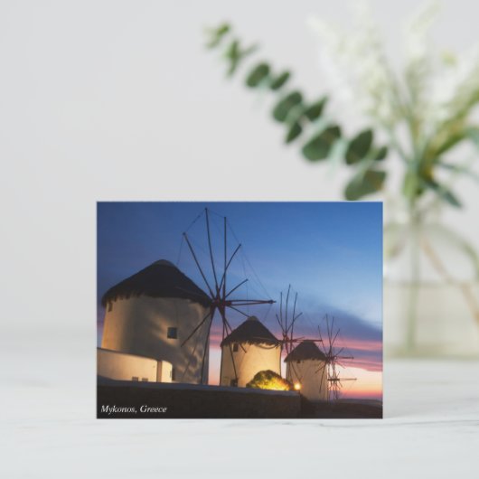Mykonos Windmill Sunset, Griechenland Postkarte (Stehend Vorderseite)