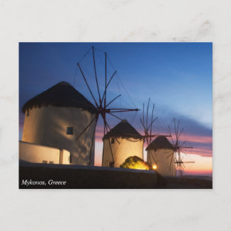 Mykonos Windmill Sunset, Griechenland Postkarte