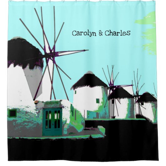 Mykonos Windmühlen, Cyclades, Griechenland. Person Duschvorhang (Vorderseite)
