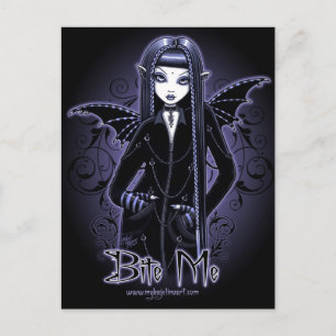 "Myna" Gothic Blue Bite Me Vampire Fairy Postcard Postkarte